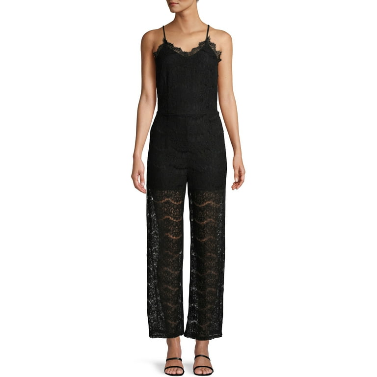 Monteau Juniors Black Scallop Lace Jumpsuit Walmart