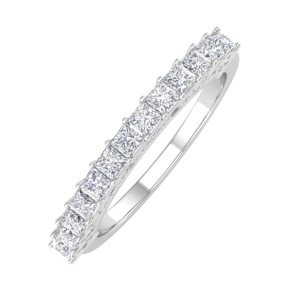 1/2 Carat Natural Princess Cut Diamond Wedding Band Ring in 14K White Gold (Ring Size 7.25)