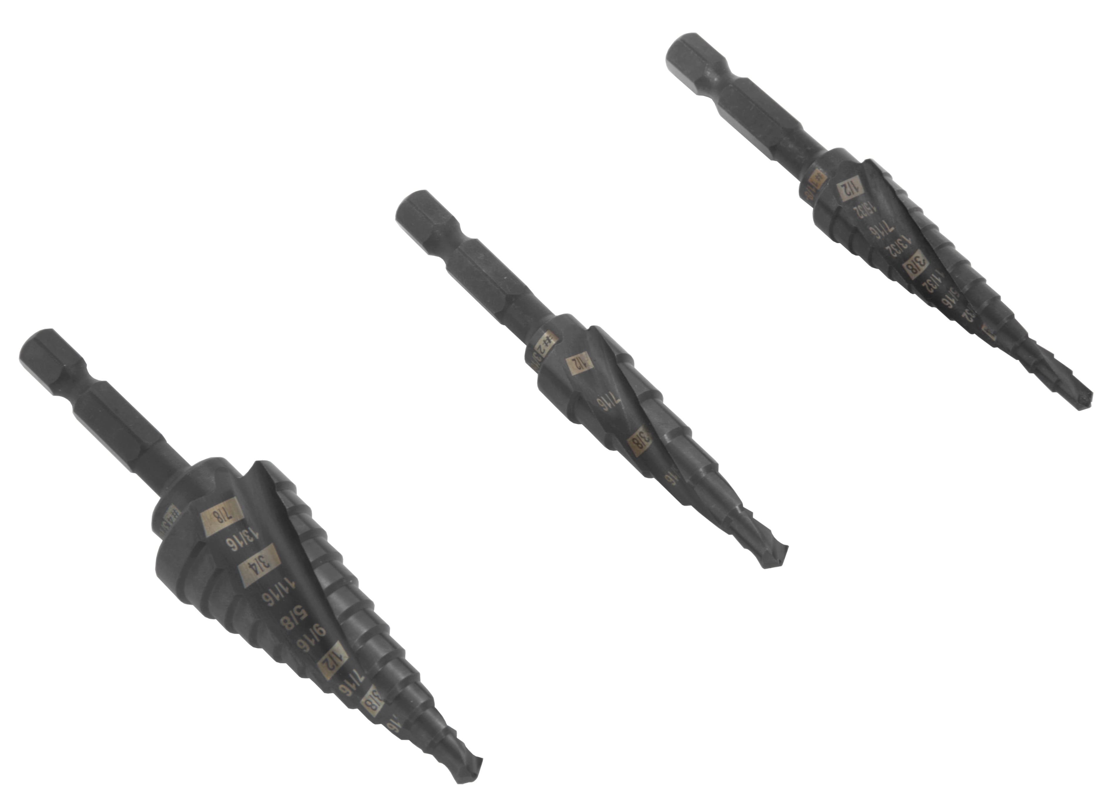 WEN 3-Piece Impact-Duty Titanium Step Drill Bit Set with #1, #2, and #4 Step Drill Bits