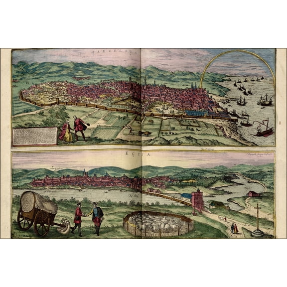 24"x36" Gallery Poster, map of barcelona 1567