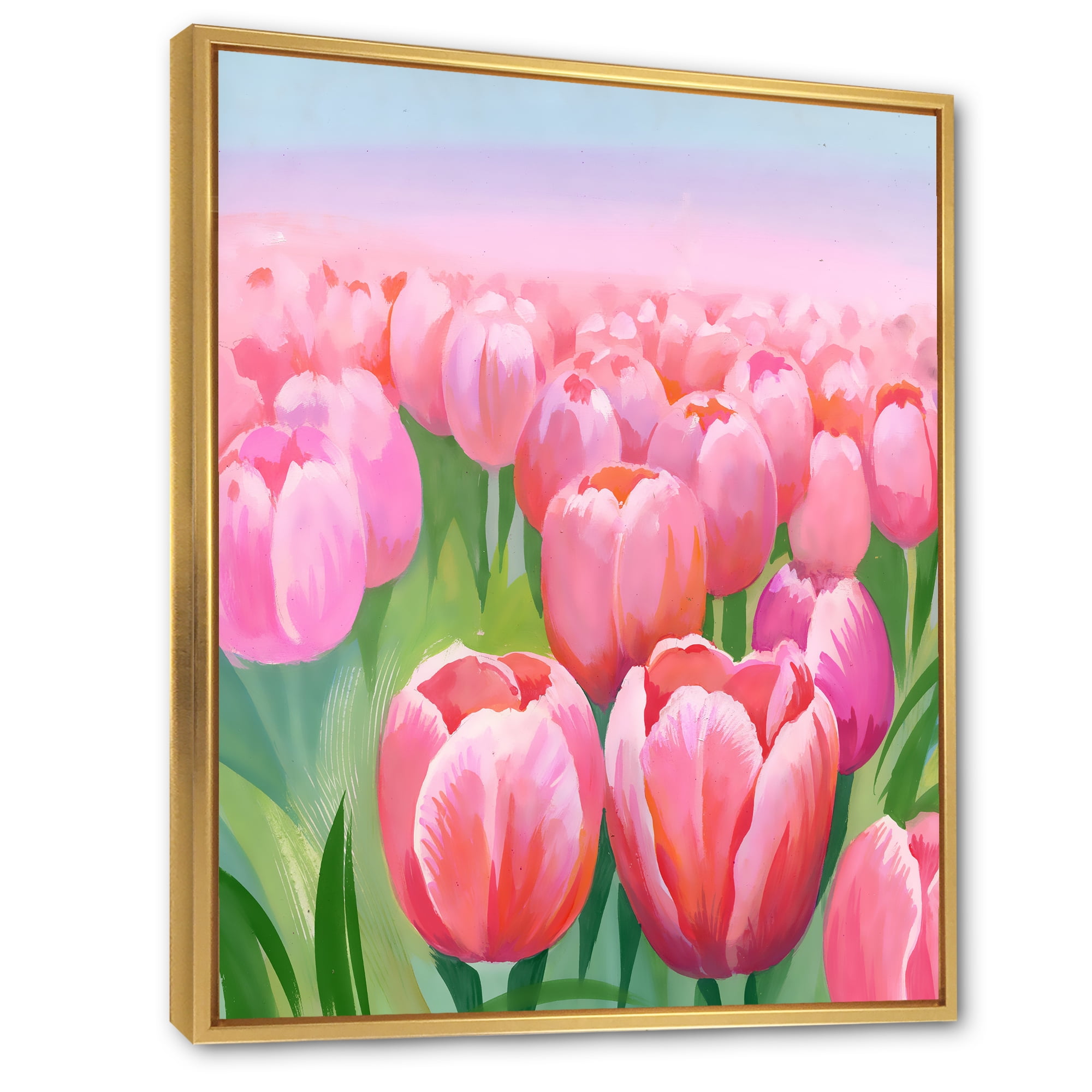 Designart 'Pink Tulips in Field' Traditional Framed Canvas Wall Art Print
