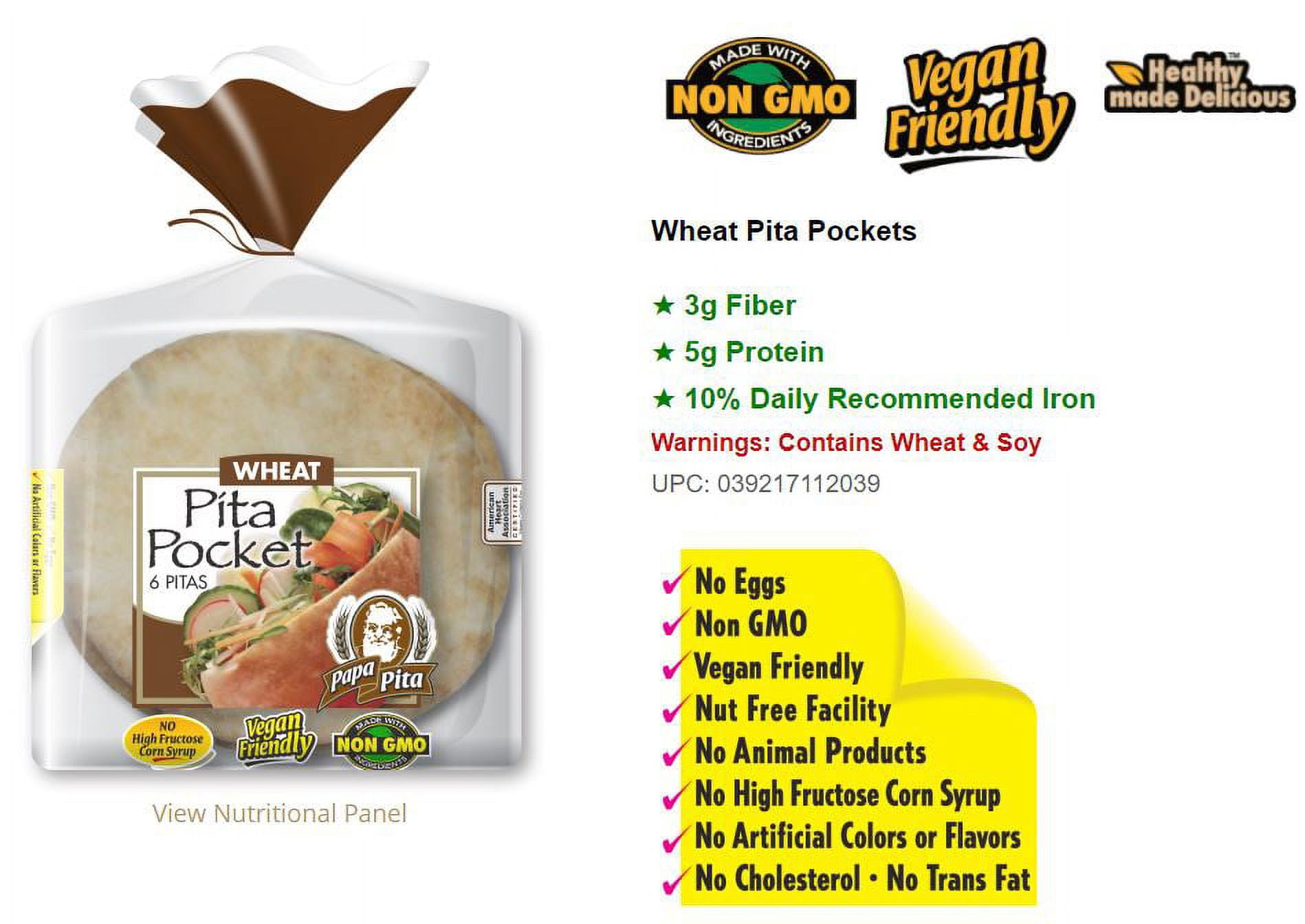 Papa Pita Wheat Pita Pockets, 6 ct