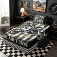 thumbnail image 2 of Meiyoeat Vintage Dirt Bike Pattern Twin Sheets 3pcs for Men, American Flag Print Bedding, Camo Black Beige, 2 of 6