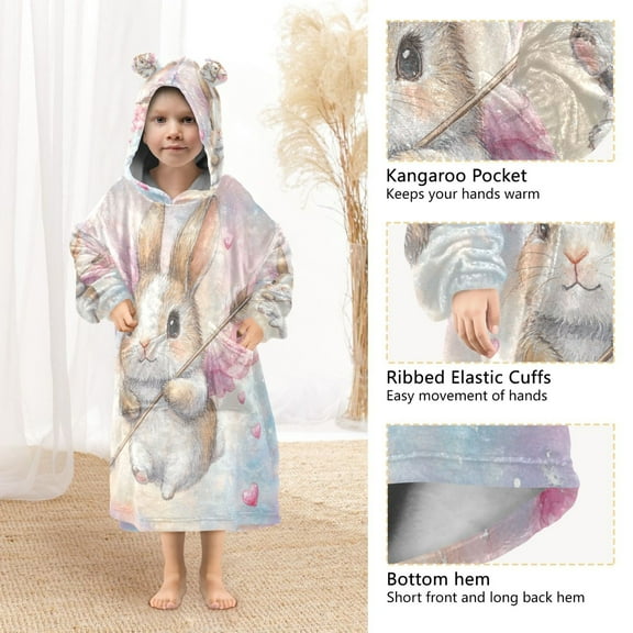 YAZAOO Kids Wearable Blanket Hoodie Warm and Cozy Heartfelt Hops Flannel Sweatshirt