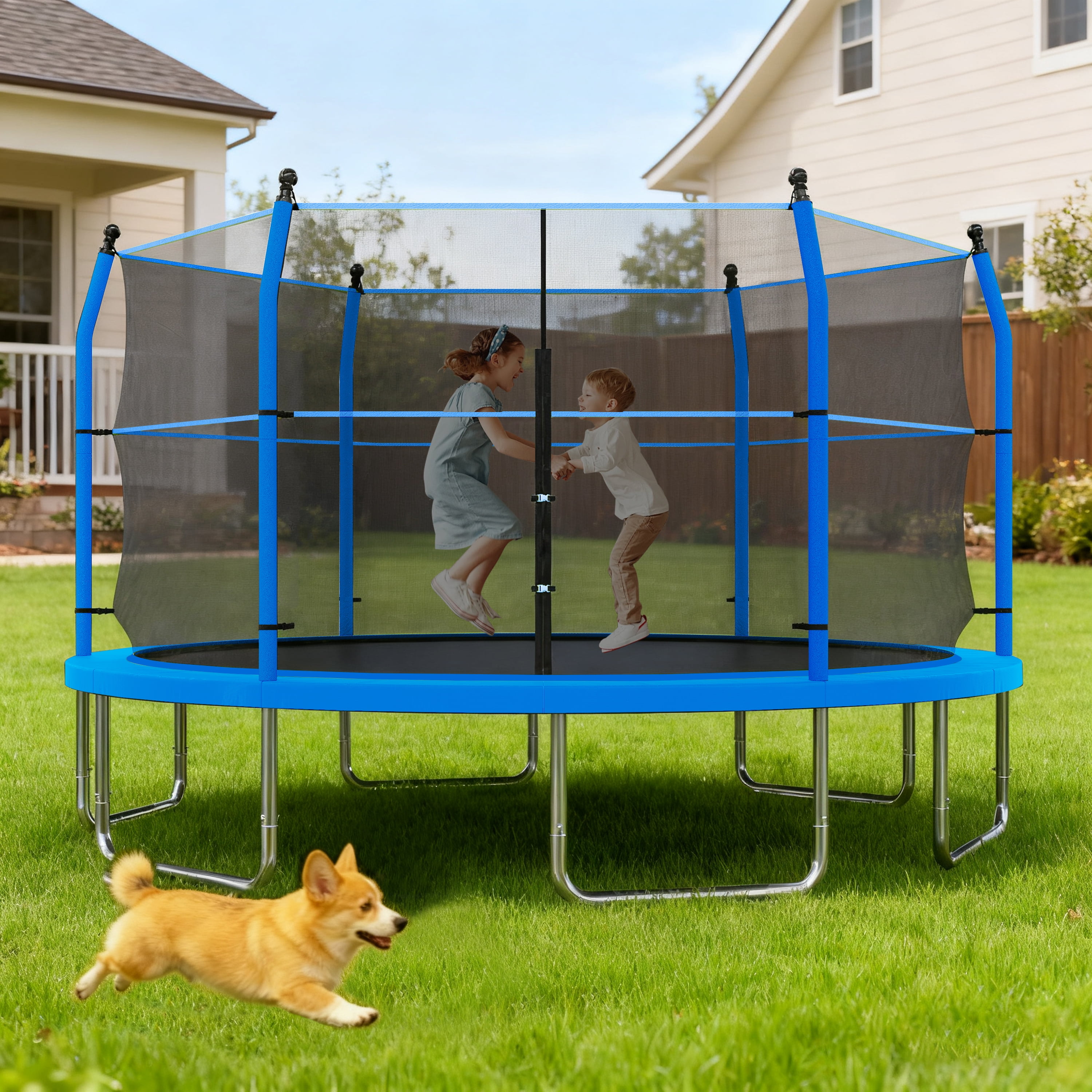 EUROCO 14FT Trampoline for Adults and Kids, Outdoor Trampoline with Ladder and Enclosure Net, 1200LBS Weight Capacity Round Trampoline for Backyard