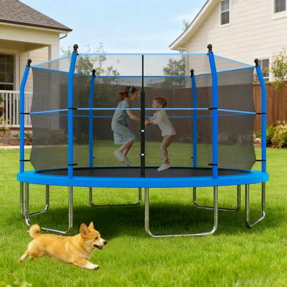 CZBZ Trampolines with Enclosure Net and Ladder, 14FT Outdoor Trampoline for Kids and Adults with Anti-Rust Coating, Heavy-duty Round Backyard Trampoline