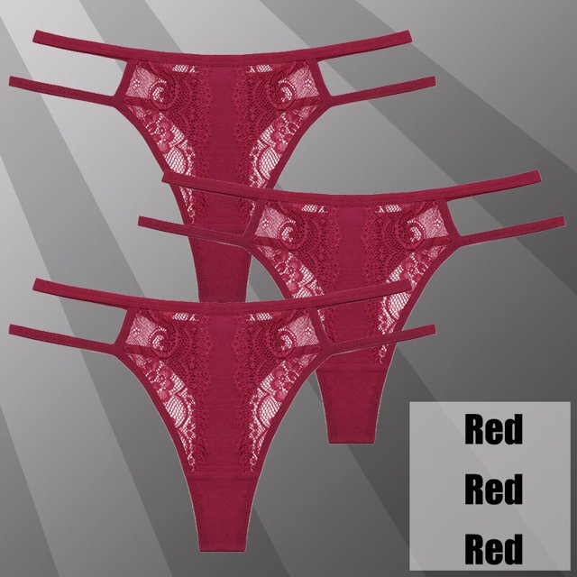 Tangas ahuecadas de encaje Sexy para mujer, bragas de cintura baja, ropa interior transparente, lencería íntima transpirable, 3 piezas por juego