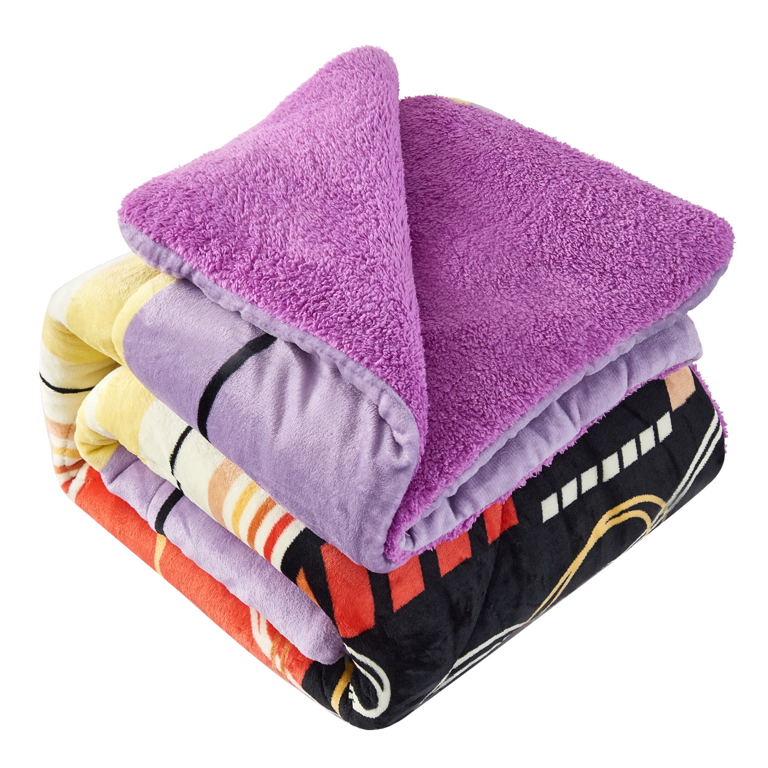 JML Plush Sherpa Bed Blanket, Fluffy & Soft, Reversible, Thick, King 79"x91",Orange Yellow purple