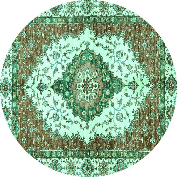 Ahgly Company Indoor Round Abstract Turquoise Blue Modern Area Rugs, 4' Round