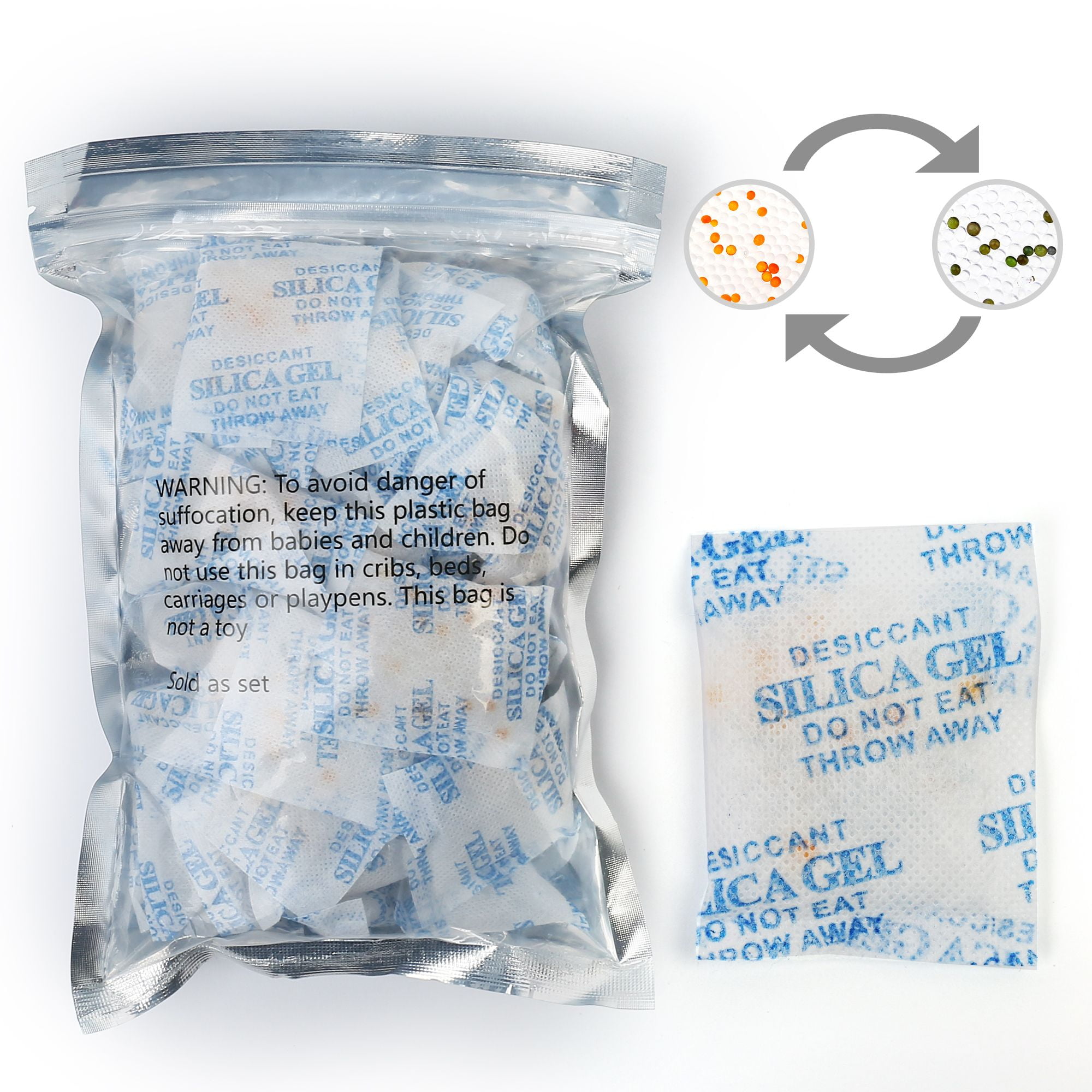 LotFancy 60 Packs 5Gram Silica Gel Packets, Indicating Desiccant