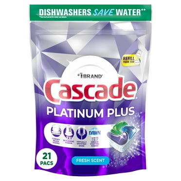 Cascade Platinum Plus Dishwasher Pods, Action Pacs Dishwasher Detergent Tabs, Fresh, 21 Count
