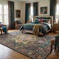 thumbnail image 2 of Kokia 8x10 Vintage Oriental Area Rug for living Room, Black and Pink Low Pile Stain Resistant Non-Slip Washable Rug for Bedroom with Distressed Medallion Pattern, 2 of 6