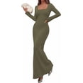 thumbnail image 2 of PRETTYGARDEN Women's Fall Long Sleeve Maxi Bodycon Dresses Soft Stretchy Ribbed Knit, Bell Sleeve Square Neck Mermaid, Elegant Long Dress, Wedding Guest Party, Winter Clothing, 2 of 7