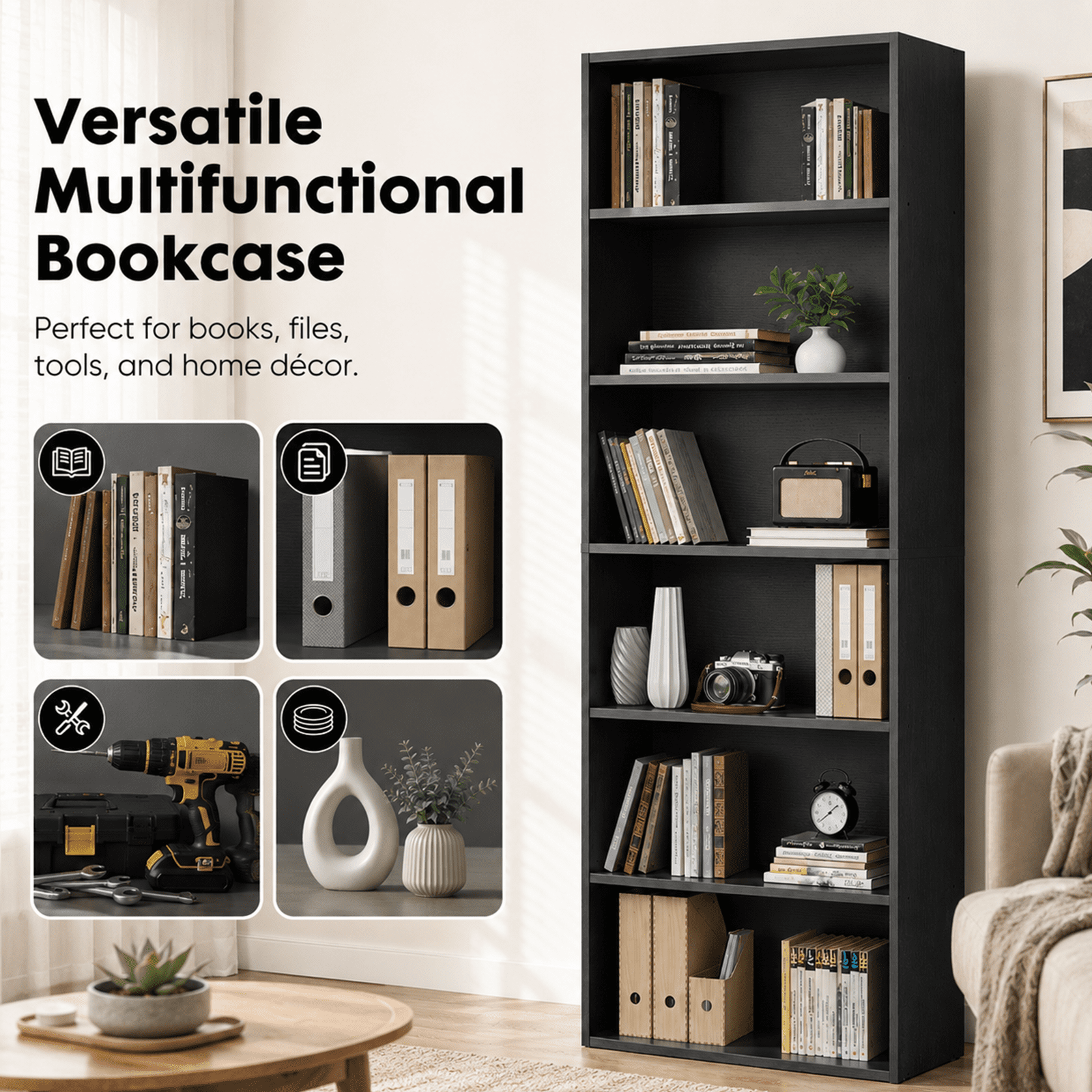 Alvantor 5-Tier /6-Tier Industrial Bookshelves and Bookcases, Tall Floor Standing Open Storage Shelf for Home Office, Living Room, Bed Room