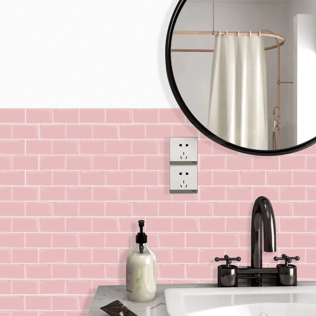 clevermosaics 12x12 Pink Marble Peel and Stick Vinyl Subway Tiles - 10 Sheets