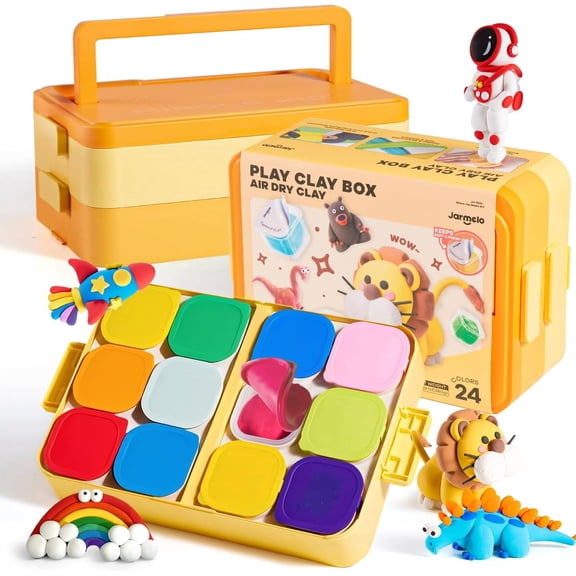 Jar Melo Air Dry Clay Kit, 24 Colors Modeling Clay with Box & Tools, Safe and Non-Toxic, Ideal Gift for Kids