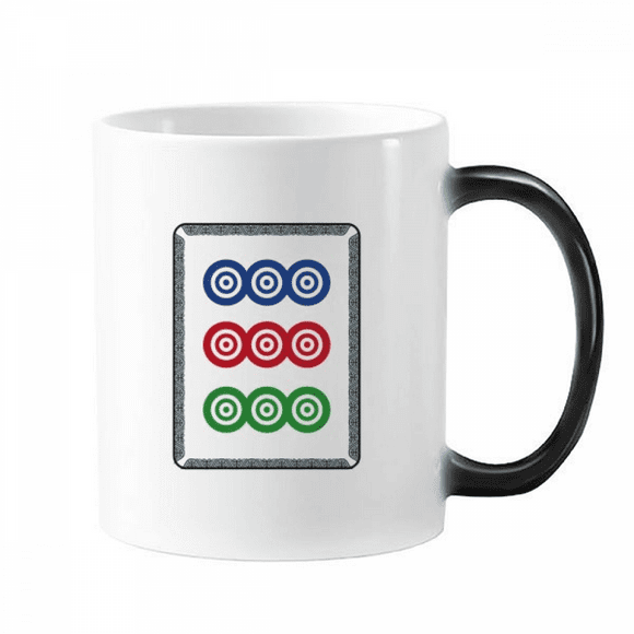 Mahjong Circle Dots 9 Tile Pattern Changing Color Mug Morphing Heat Sensitive Cup With Handles 350ml