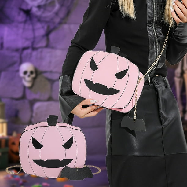 Bolso de calabaza de Halloween, de cuero, informal, tipo bandolera, con cadena