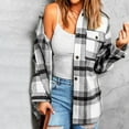 thumbnail image 5 of New Plus Size Flannel Plaid Jackets for Womens 2024 Autumn and Winter Long Sleeve Button Shirts Jacket Coats With Side Pockets, 5 of 5