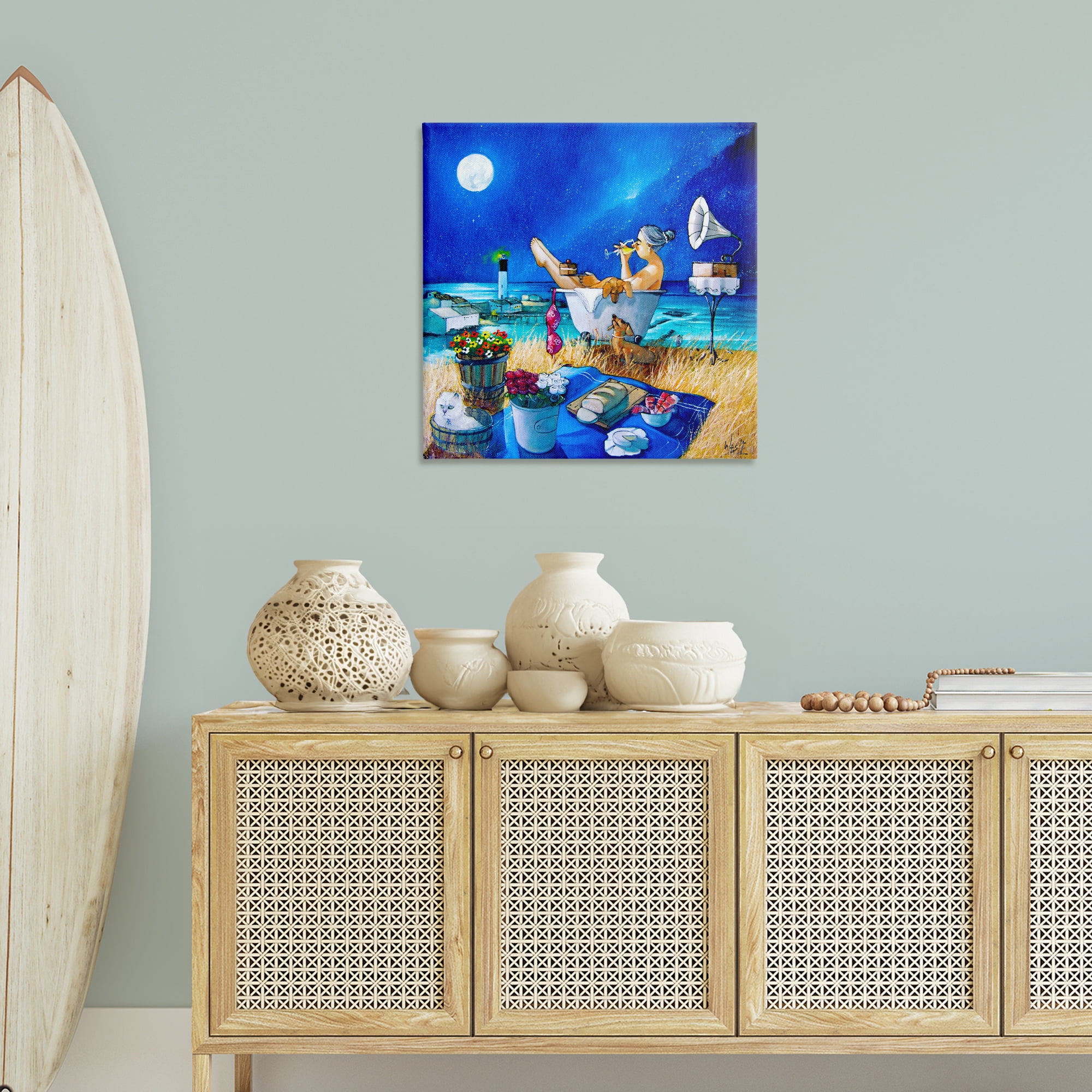 Stupell Industries Nighttime Bath by Sea Food & Beverage Painting Wrapped Canvas Art Print Wall Art, 30 x 30