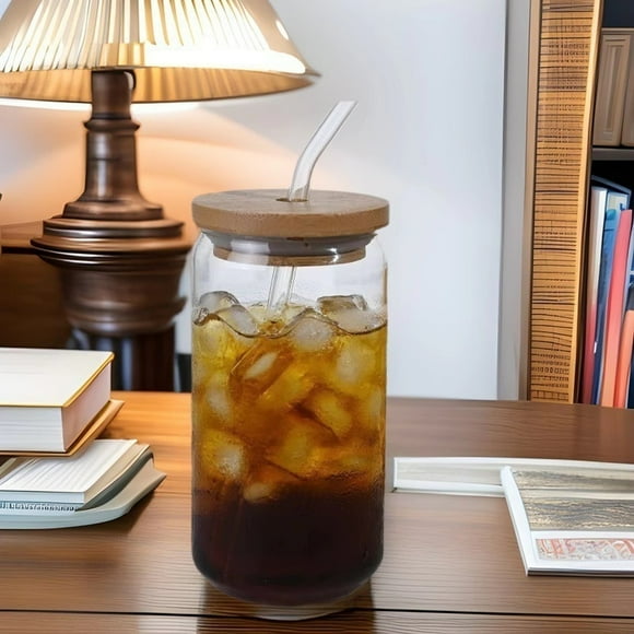 WHEANG Drinking Glass With Lid And Glass Jar Glass Beer Mug Iced Coffee Mug Cute Glass500ml