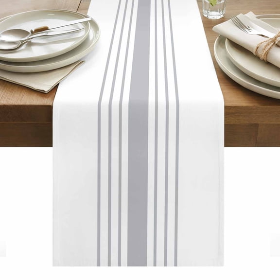 Grey Vertical Striped Table Runner - 36 Inch Long, Kitchen Dining Table Runner Dresser Scarves, White Modern Simple Geometric Farmhouse Decor for Coffee Tables Wedding Party Banquet