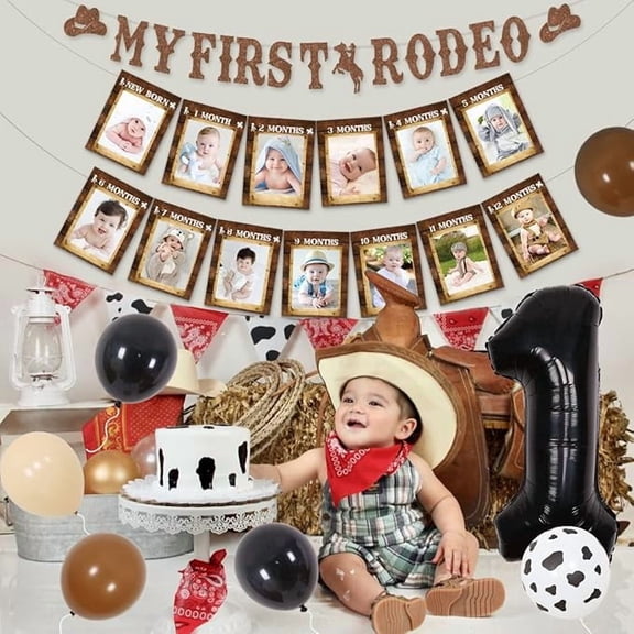 First Rodeo Party decor Western Cowboy 1st Party decor for Boys Brown Balloon Garland for Western First Birthday My First Rodeo 1st Cowboy Banner Cowboy First Birthday Photography Supplies