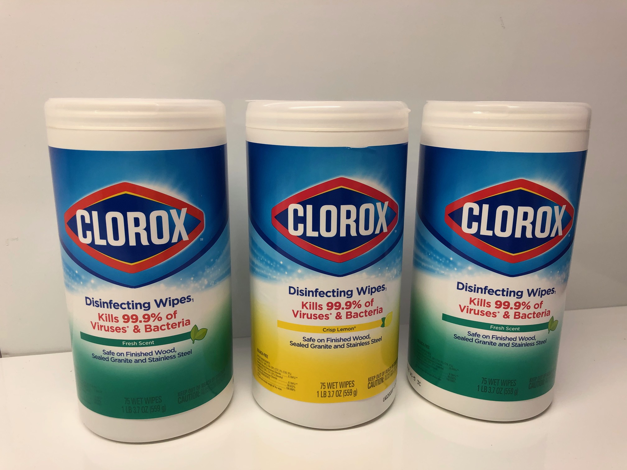 Two Clorox Fresh Scent & One Crisp Lemon 75 Count Disinfecting Wipes