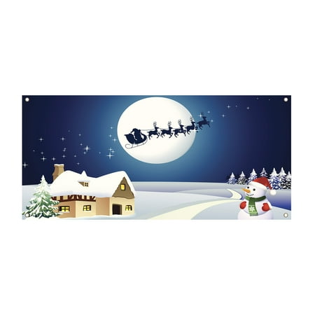 

70 .8X 157.4 Inches Merry Christmas Holiday Banner Garage Door Cover Mural Winter Snowman Santa Outdoor Large Door Cover Decoration Indoor And Outdoor Christmas Holiday Decoration