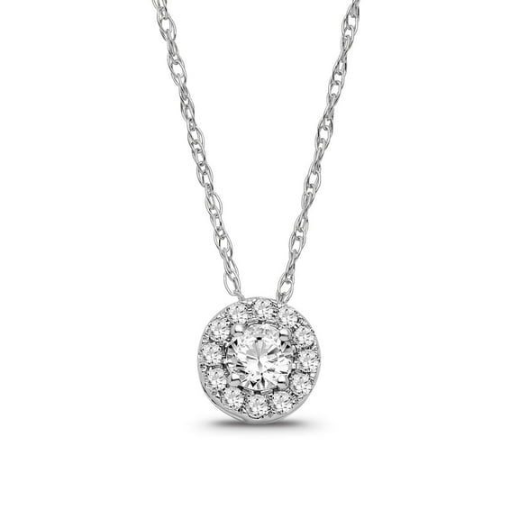 ARAIYA JEWELRY 10K White Gold Diamond Halo Pendant with Silver Chain Necklace for Women (1/4 Ctw, I-J Color, I2-I3 Clarity), 18"