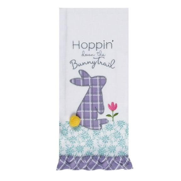 Kay Dee Designs Embroidered Cotton Towel with Purple Plaid Ruffle, Bunny Trail 28 Inches