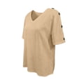 thumbnail image 4 of Casual Loose Fit Button Up Blouse Tunic Short Sleeve Summer Shirt with Pocket for Women - Versatile Everyday Outfit Easy Care and, M, Khaki, 4 of 5