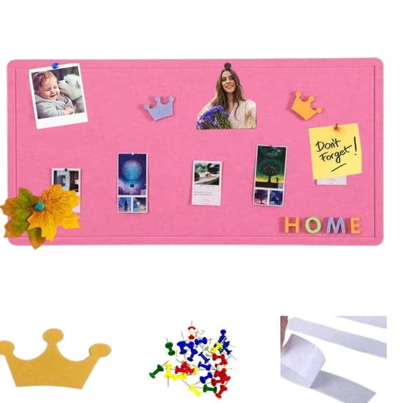 Pink Felt Bulletin Board, Pin Board with Push Pins,Memo Bulletin Board, Decorative Felt Pin Board for Home Office Wall, 23.5in*15.5in, 1Pcs
