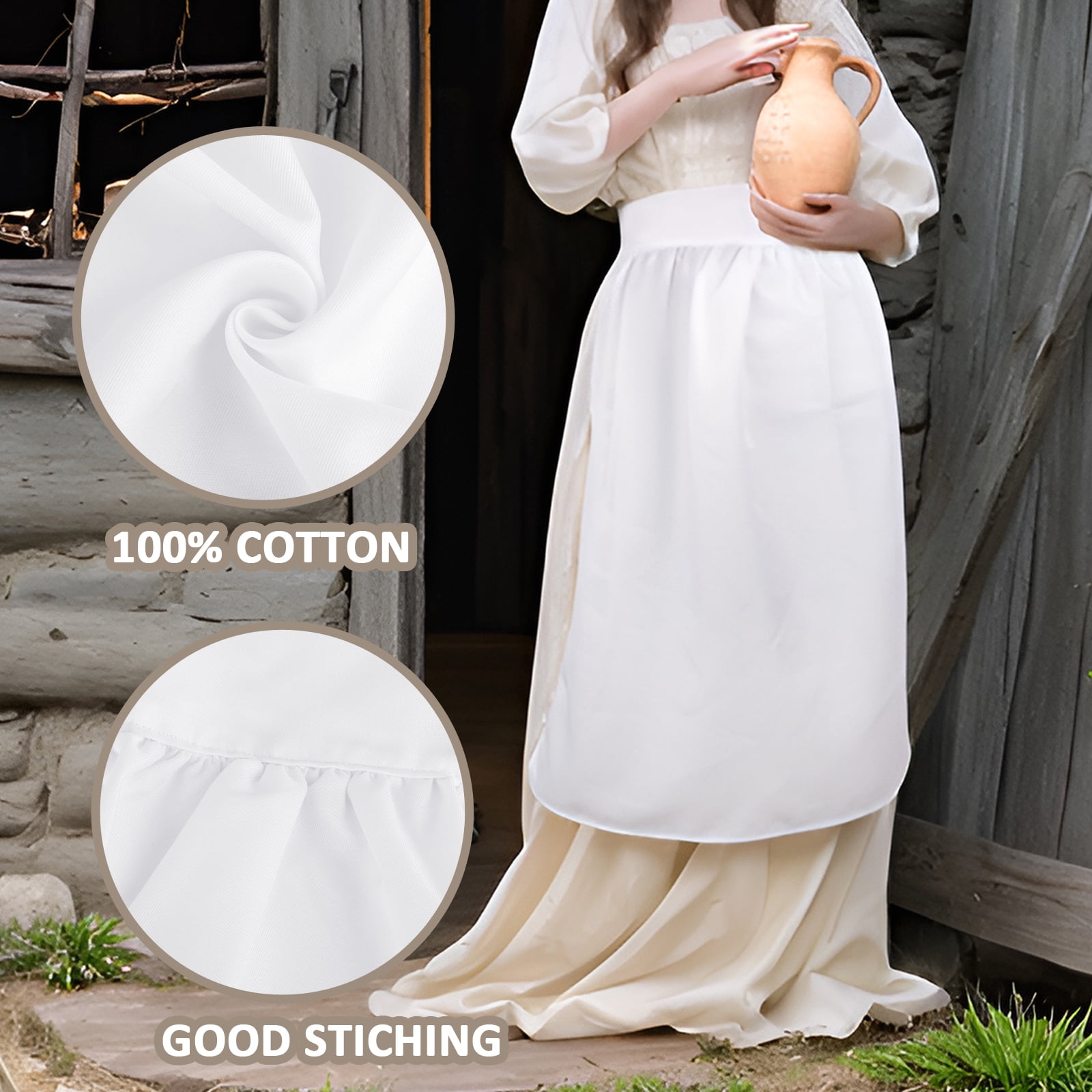 Toptie 2 Pack Maid White Long Half Aprons, Christmas Waist Apron for Party, Great for Cooking Baking-White-Adult Medium
