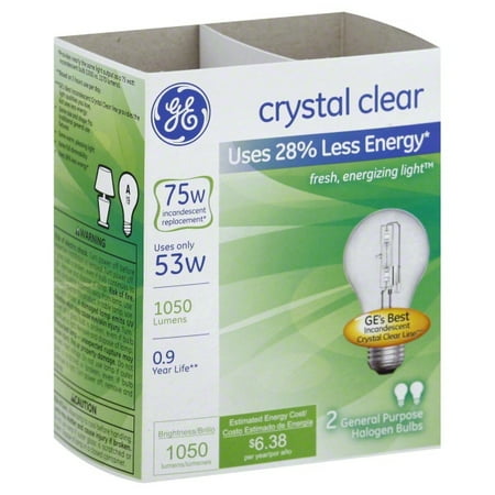 Crystal Clear Light Bulb - GE Energy-Efficient Crystal Clear 53-Watt, Halogen Light Bulb 2 ea