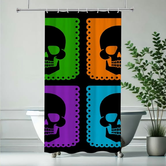RKSupls Four Skulls Neon Grid Polyester Shower Curtain with Hooks for Chic Elegant Waterproof Shower Curtain Home Bathtub Bathroom Decor