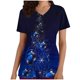 thumbnail image 1 of Blusa de Manga Corta, Cuello en V Impresión de Bolsillo Superior, Moda de la Mujer Casual Poliéster Blusa de Spandex, 1 of 5