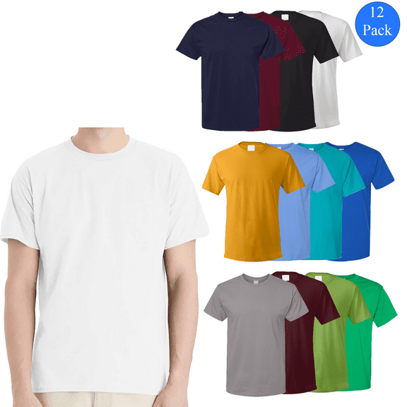 Hanes Short Sleeve Crewneck Men's Multicolor T-Shirt, Mix Bulk Tee, Essential-T, S, 12 Pack
