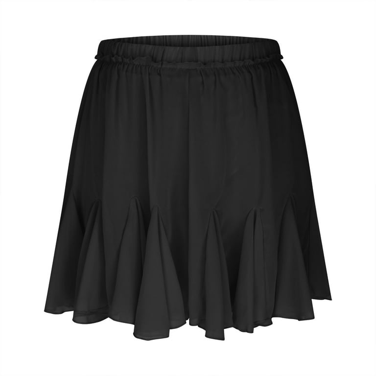 パンツ SHALOU BLACK PLEATED SKIRT PANTS ZQUUVOU Women's Skort Summer Solid Color Lace Pleated Skirt Pants