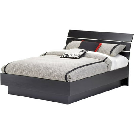 Laguna Full Platform Bed With Headboard, Black Woodgrain