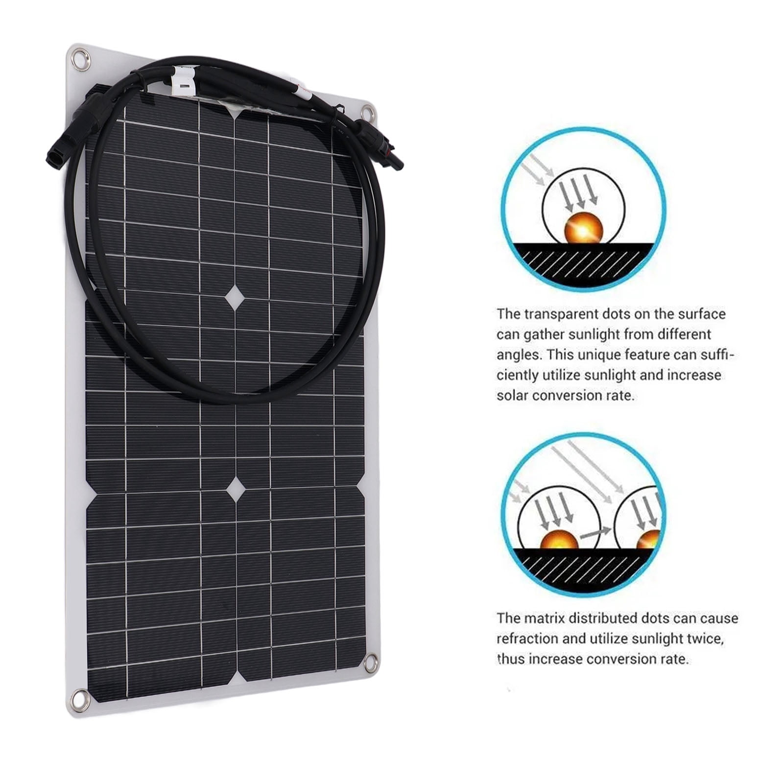 20W Solar Panel, 18V Flexible Solar Panel Monocrystalline Silicon  For Battery Charging Security Camera