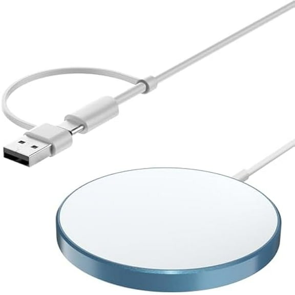 Saluqifa Magnetic Wireless Charger for iPhone Mag Safe, 15W Magnet Fast Charging Pad for iPhone 16 15 14 13 12 Pro Max Plus & Airpods 2 3 Pro, Slim Light Aluminium Alloy Quick Charger Pad (Blue)