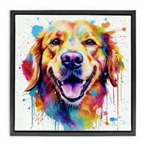 Stupell Industries Happy Dog Paint Drip Animals & Insects Painting Black Floater Framed Canvas Art Print Wall Art, 18 x 18