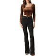 thumbnail image 2 of Unique Bargains Crop Velvet Top for Women Casual Square Neck Long Sleeve Blouse Brown S, 2 of 6