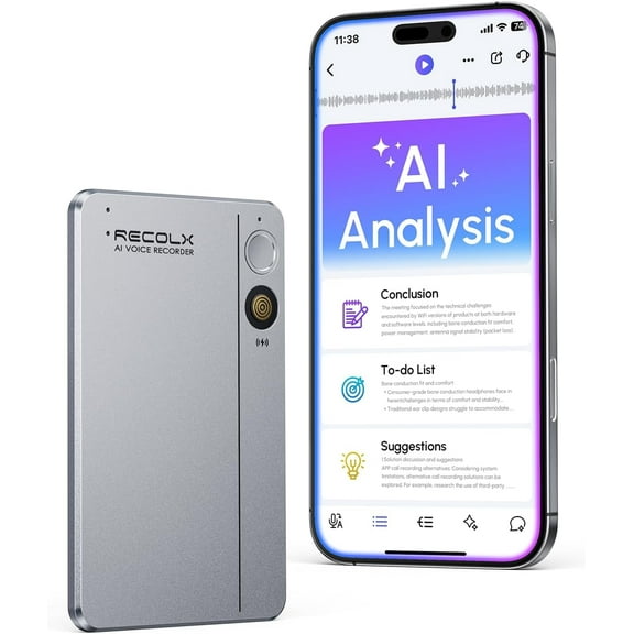 IPAPA AI Voice Recorder, App Control, Transcribe & Summarize with 71 Pro Templates, Deep AI Analysis, Record Anytime Anywhere for Meetings, Work, Lectures, 112 Languages, Grey