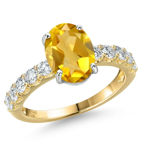 Gem Stone King 14K Two Tone Gold Yellow Citrine and Lab Grown Diamond Engagement Ring for Women | 3.05 Cttw | Oval 10X8MM | Gemstone November Birthstone | Size 7