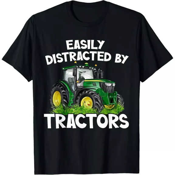Easily Distracted By Tractors Funny Farmer Boys Graphic Unisex T-Shirt up to 5XL