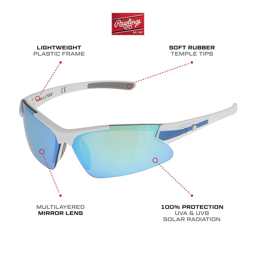 Rawlings Youth Boys Athletic Sunglasses 107White/Blue Mirrored Lens 10228972.QTS - image 3 of 9