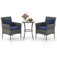 thumbnail image 2 of Gymax 3-Piece Patio Furniture Set PE Wicker Conversation Bistro Set w/ A Tempered Glass Table Navy, 2 of 8