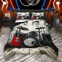 Homewish Cartoon Guitar Drum Bedding Comforter Set, Pop Hip Hop Music Twin Comforter Sets, Teens Kids Boys Girls Reversible Bedding Set, Luxury Bedroom Decor, 2 Pieces